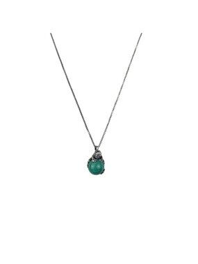 Sterling Silver 925 Womens Green Malachite Frog Pendant Necklace